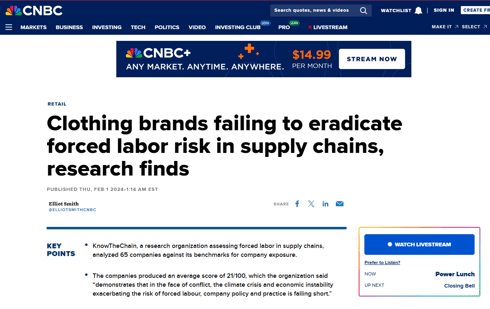 Source: Clothing brands failing to eradicate forced labor risk in supply chains, research finds
