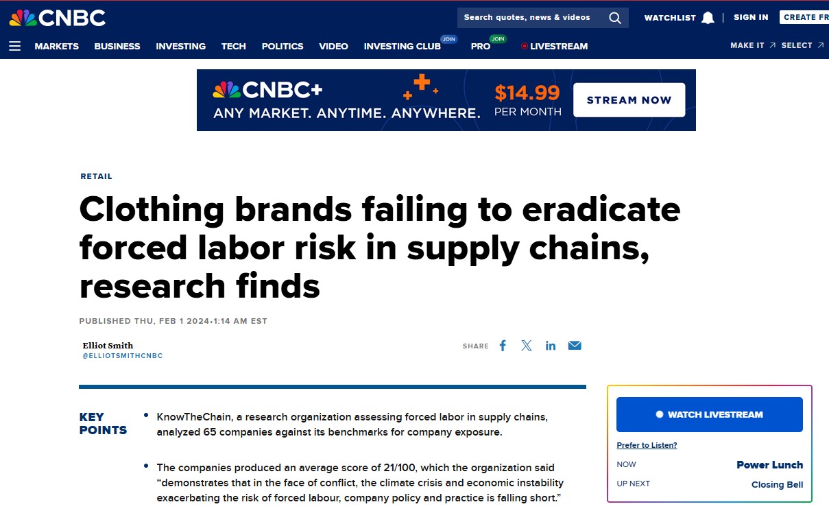 Source: Clothing brands failing to eradicate forced labor risk in supply chains, research finds